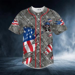 American Flag Grim Reaper Shh Red Eyes Skull Baseball Jersey