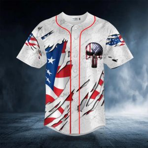 American Flag Punisher Skull Baseball Jersey