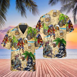 Beach Party Pirates Captain Skeleton Beer Skull Hawaiian Shirt