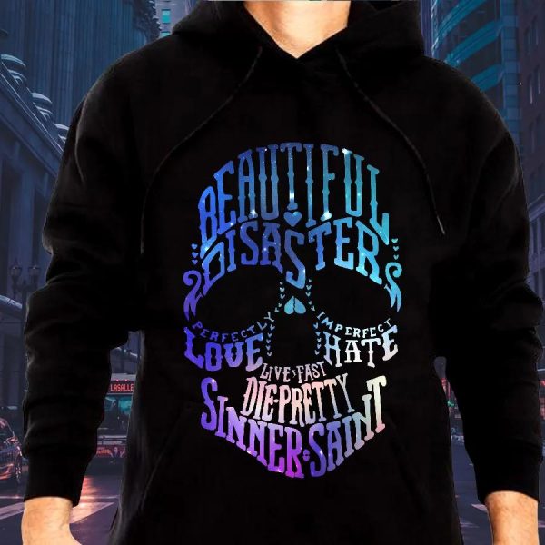 Beautiful Disaster Live Fast Die Pretty Skull Hoodies