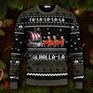 Black Falalalala Valhallala Viking Ships Viking Ugly Christmas Sweater