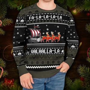 Black Falalalala Valhallala Viking Ships Viking Ugly Christmas Sweater