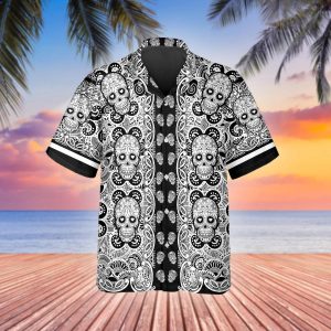Black Pattern Color Skull Hawaiian Shirt