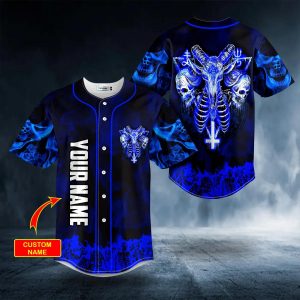 Blue Baphomet Evil Skull Custom Baseball Jersey