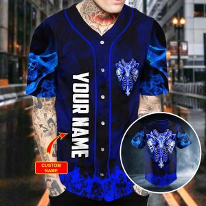 Blue Baphomet Evil Skull Custom Baseball Jersey