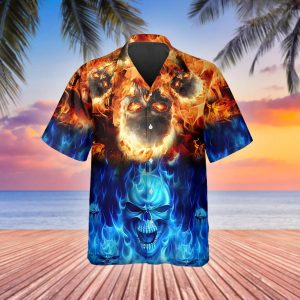 Blue Fire Skull Hawaiian Shirt