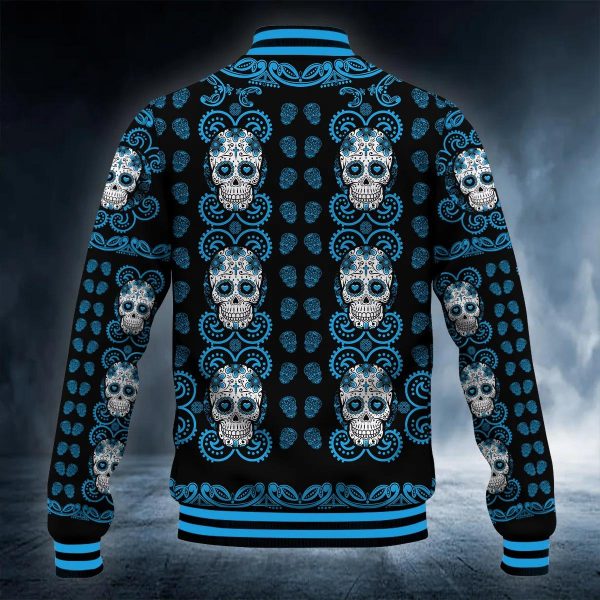 Blue Mandala Pattern Sugar Skull Baseball Jacket