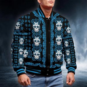 Blue Mandala Pattern Sugar Skull Baseball Jacket Men