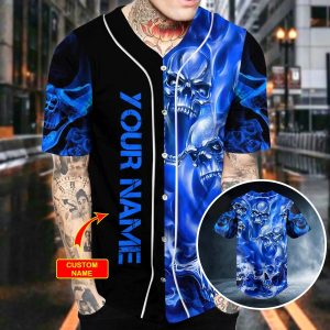 Blue Soul Eater Ghost Skull Custom Baseball Jersey