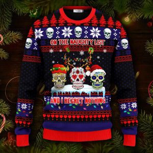 Christmas On The Naughty List Skull Ugly Christmas Sweater