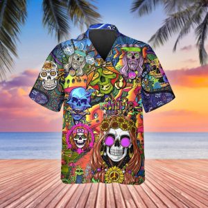 Color Water Happy Summer Skull Hawaiian Shirt