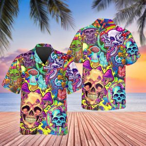 Colorful  Mushroom Psychedelic Trippy Skull Hawaiian Shirt