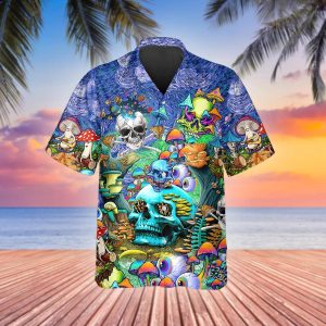 Colorful Psychedelic Trippy Skull Hawaiian Shirt, Hawaiian Button Up Shirt, Tropical Shirts For Men