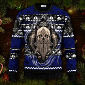 Cool Beard Skull Inside Me Viking Ugly Christmas Sweater Front