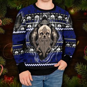 Cool Beard Skull Inside Me Viking Ugly Christmas Sweater Man