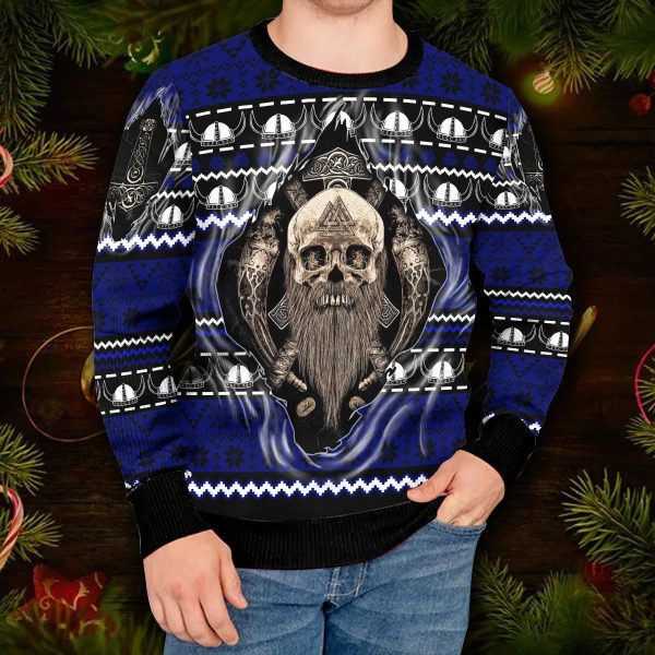 Cool Beard Skull Inside Me Viking Ugly Christmas Sweater