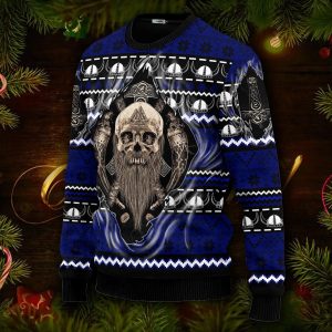 Cool Beard Skull Inside Me Viking Ugly Christmas Sweater Right