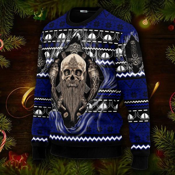 Cool Beard Skull Inside Me Viking Ugly Christmas Sweater