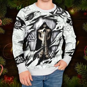 Death Inside Me Valknut Pattern Skull Ugly Christmas Sweater