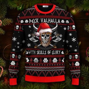 Deck Valhalla With Skulls Of Glory Viking Ugly Christmas Sweater