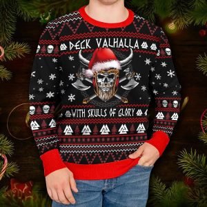 Deck Valhalla With Skulls Of Glory Viking Ugly Christmas Sweater