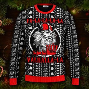 Falalalala Valhallala Red Pattern Viking Ugly Christmas Sweater