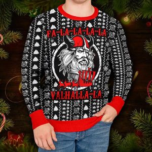 Falalalala Valhallala Red Pattern Viking Ugly Christmas Sweater