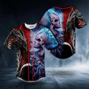 Fantasy Fire Dragon Vs Blue Flame Skull Baseball Jersey