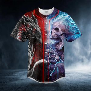 Fantasy Fire Dragon Vs Blue Flame Skull Baseball Jersey