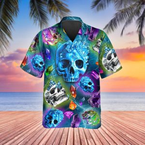 Galaxy Diamond Crystal Skull Hawaiian Shirt, Hawaiian Button Up Shirt, Tropical Shirts For Men