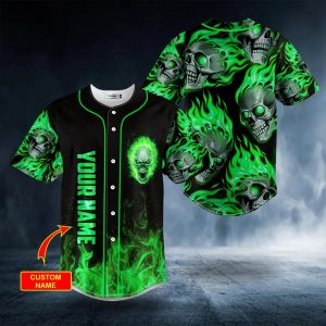 Green Ghost Skull Custom Baseball Jersey