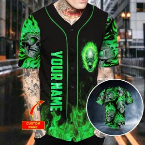 Green Ghost Skull Custom Baseball Jersey