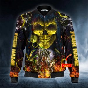 Grim Reaper Flame Biker Skull Custom Bomber Jacket