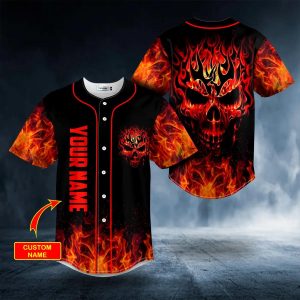 Head Fire Skull Custom Baseball Jersey