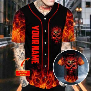 Head Fire Skull Custom Baseball Jersey