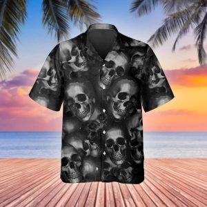 Head Pattern Happy Summer Skull Hawaiian Shirt, Hawaiian Button Up Shirt, Tropical Shirts For Men