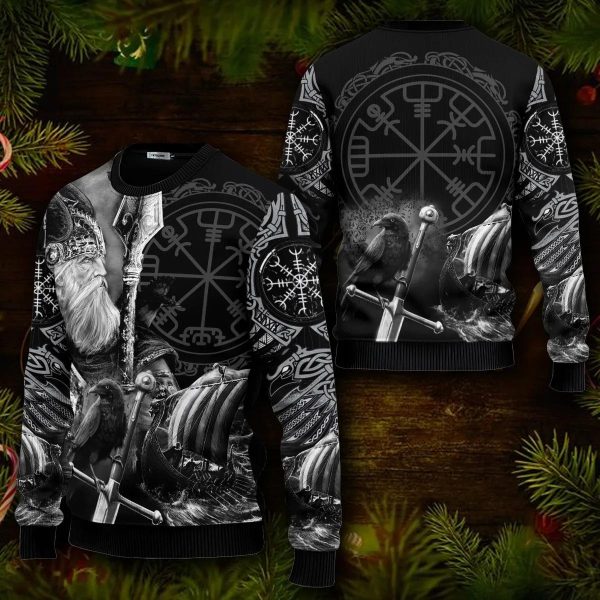 King Of War Vegvisir Symbol Viking Ugly Christmas Sweater