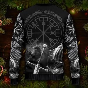 King Of War Vegvisir Symbol Viking Ugly Christmas Sweater Back