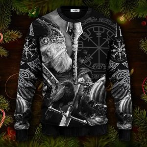 King Of War Vegvisir Symbol Viking Ugly Christmas Sweater Front