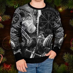 King Of War Vegvisir Symbol Viking Ugly Christmas Sweater Man