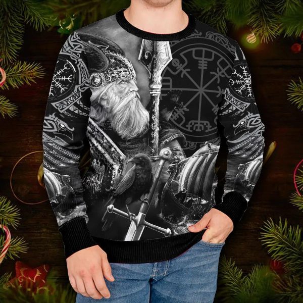 King Of War Vegvisir Symbol Viking Ugly Christmas Sweater