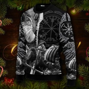 King Of War Vegvisir Symbol Viking Ugly Christmas Sweater Right