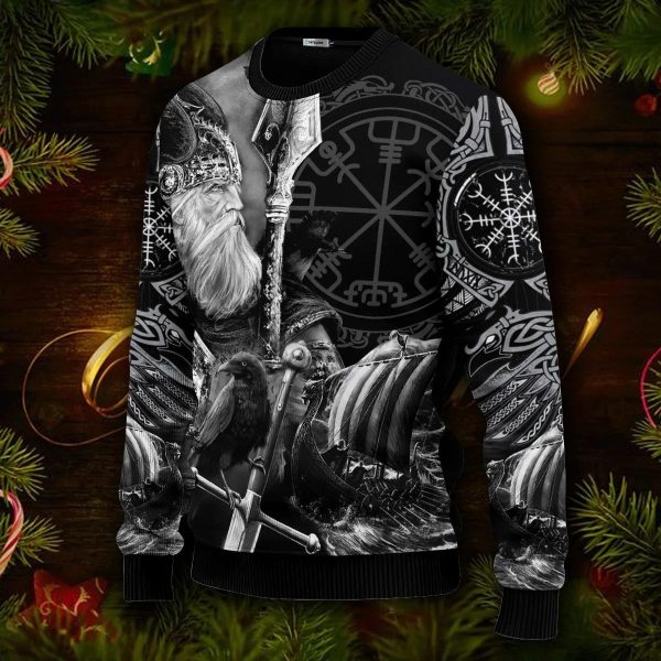 King Of War Vegvisir Symbol Viking Ugly Christmas Sweater