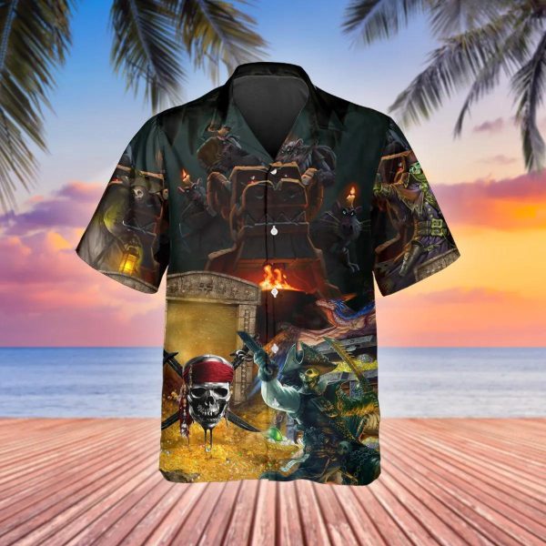 King Pirates Team Skull Hawaiian Shirt, Hawaiian Button Up Shirt, Tropical Shirts For Men