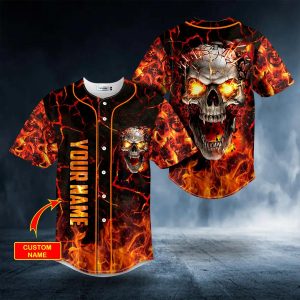 Lava Mad Fire Skull Custom Baseball Jersey