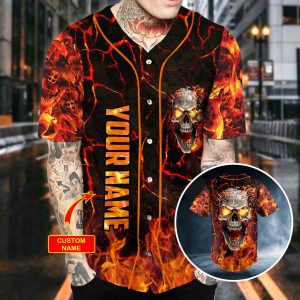 Lava Mad Fire Skull Custom Baseball Jersey