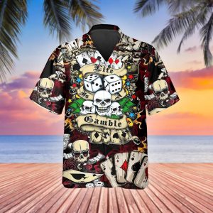 Lucky Dice Spades Gambling Skull Hawaiian Shirt, Hawaiian Button Up Shirt, Tropical Shirts For Men