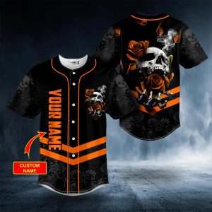 Orange Roses Sugar Skull Custom Baseball Jersey