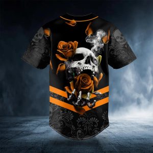 Orange Roses Sugar Skull Custom Baseball Jersey