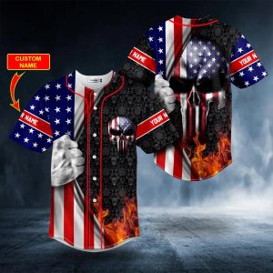 Patriotism U.S Flag Punisher Skull Custom Baseball Jersey